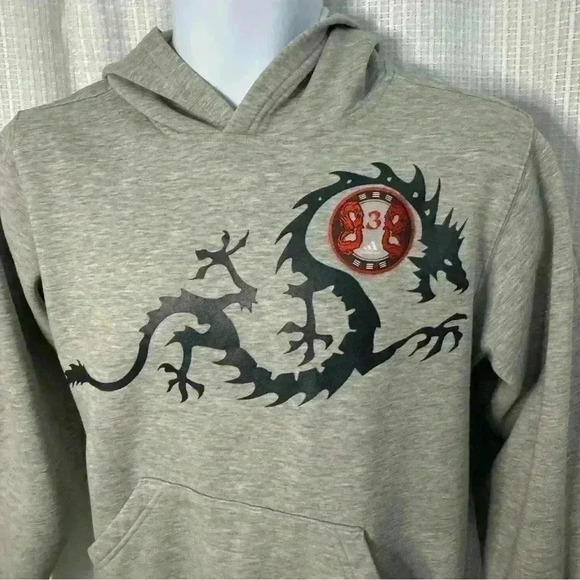 Adidas Hoodie Size Medium Skeleton Dragon 3 Stripes Gray - Picture 2 of 9